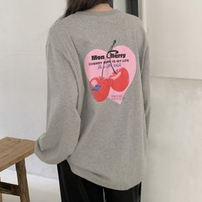 체리하트나염 라운드박스 긴팔롱티셔츠 간절기 데일리 빅사이즈 오버핏 면캐주얼_P438699866