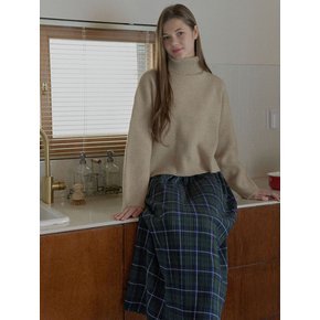 Turtleneck Crop Knit Pullover - BEIGE