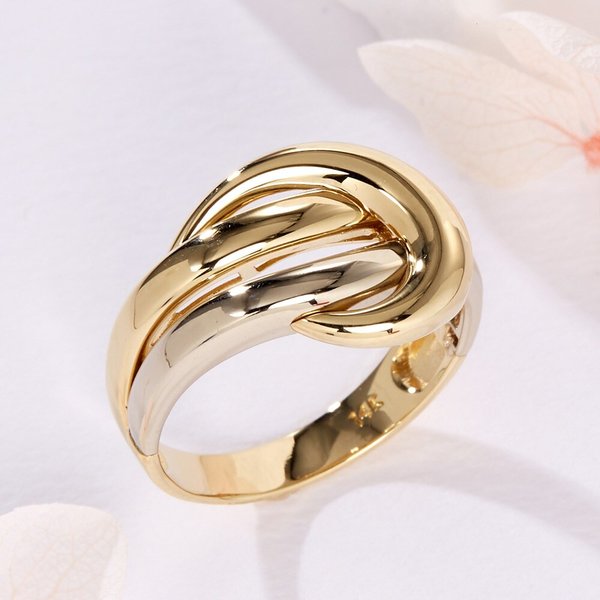 [비앤비골드] 14K 빅 커브 크로스 웨이브 두줄 반지 SRS41621