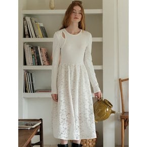 Cest_Winter lace splicing dress_WHITE