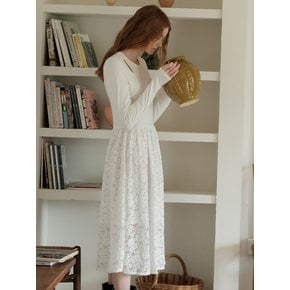 Cest_Winter lace splicing dress_WHITE