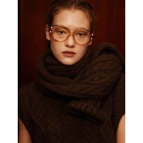 Wool Cable Knit Muffler (Brown)