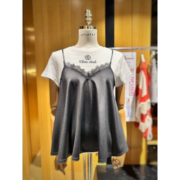 [시흥점] 여성 뷔스티에 포인트 자수 티셔츠 (ES2JT305)