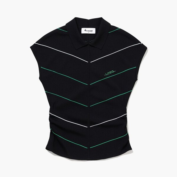 [여주점] 여성 라인 배색 슬리브리스 카라 스웨터 GQ122LKP34  BLCK