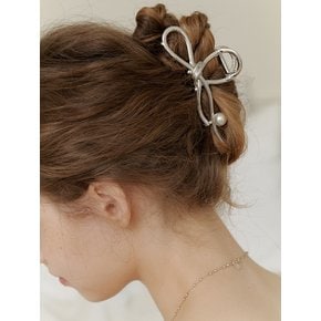 Silver Ribbon Pearl Hair Claw