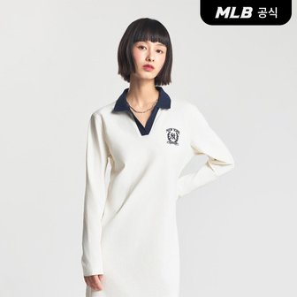 MLB [코리아공식] 여성 오픈카라 바시티 슬림핏 원피스 NY (Cream)