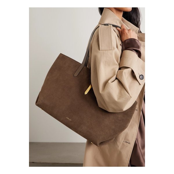 드멜리어 도쿄 가죽 트리밍 스웨이드 토트 초콜릿 46376663162913537