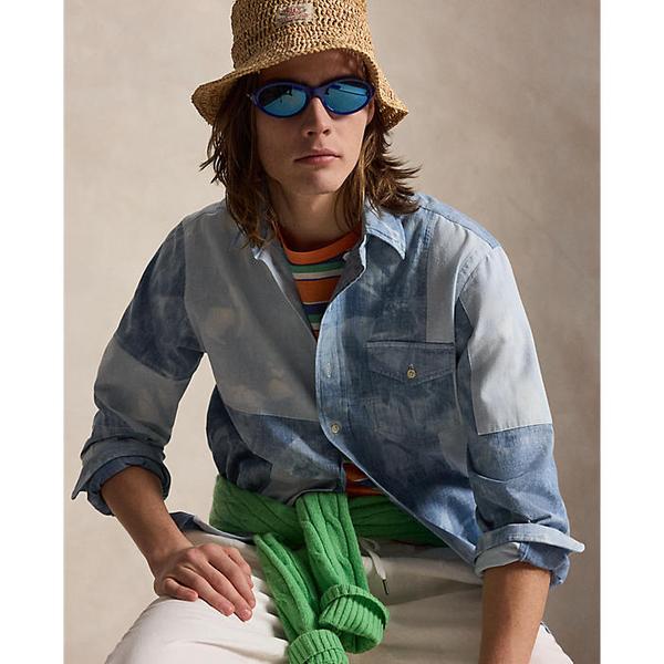 남성 클래식핏 패치워크 샴브레이 셔츠(MNPOWOV16824918400)