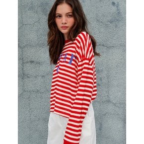 Loose Fit Drop Shoulder Stripe T-shirt_Red