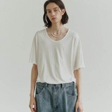 노이어 실크 블렌디드 U넥 하프 티셔츠 (화이트)