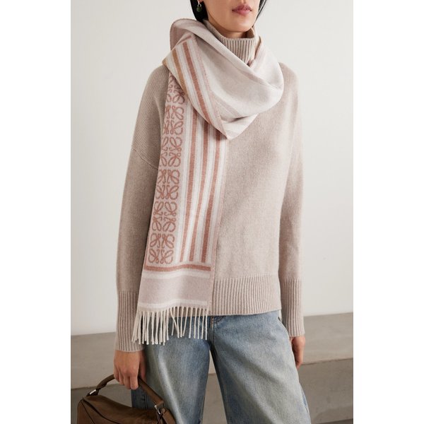 프린지 울 캐시미어 블렌드 자카드 스카프 46376663162984332