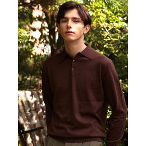 Essential Soft long sleeve polo knit (Brown)