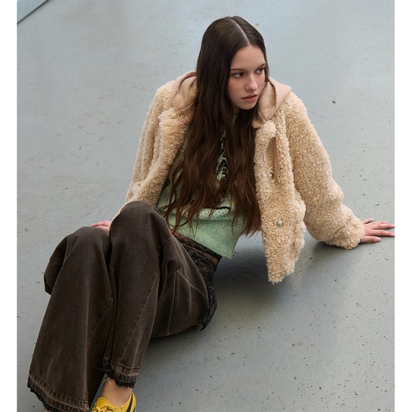 [시흥점] 여성 니트 후드 탈부착 인조펴 자켓  (ER4TF502)