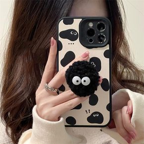 아이폰13 12 11 프로 맥스 xs 8 블랙 뽀글이 털 인형 핑거톡 귀여운 실리콘 케이스