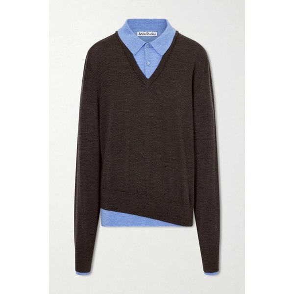 브라운 울 레이어드 폴로 스웨터 46376663162964227