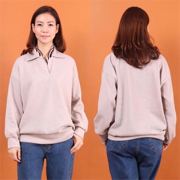 확대된 대표 빅사이즈사랑해요 7595L112 반오픈 골지 카라 티 WW(1)