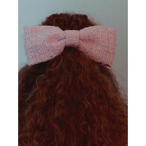 Pink Tweed Single Ribbon Hair Pin