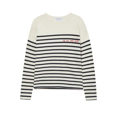 라움 [MAISON LABICHE] 아이보리 스트라이프 면 긴팔티  CWTS3F174IV