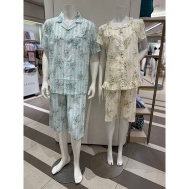 비비안 면 우라기리 플라워 스트라이프 나염 커플 여름 파자마(MP8861BWP8861B)