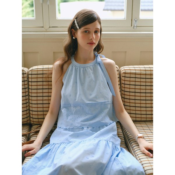 Cest_Cotton embroidery halter neck top