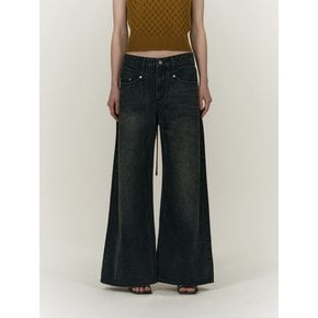 DIAGONAL LINE WIDE JEAN [BLACK]