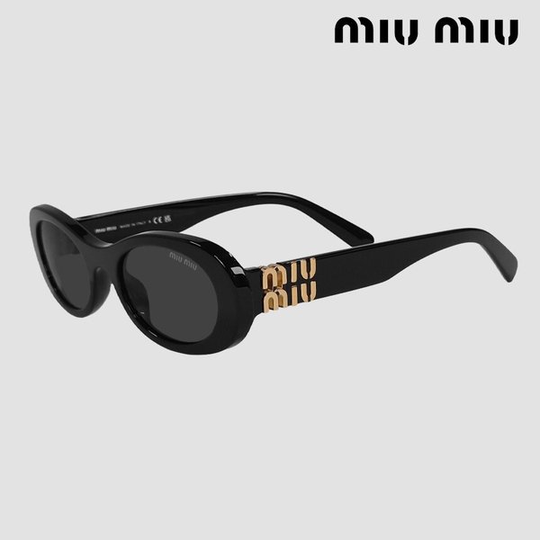미우미우 글림스 선글라스 MU 06ZS 1AB5S0 오벌 블랙