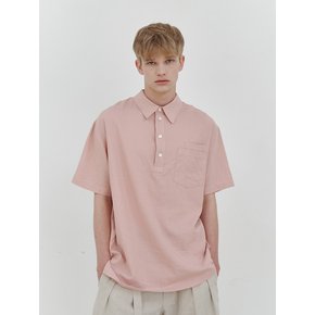 Linen pullover double pocket 1/2 shirt (smoke pink)