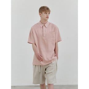 Linen pullover double pocket 1/2 shirt (smoke pink)