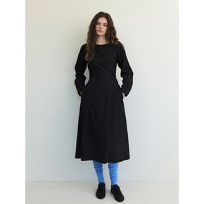 Side Tuck Shirring Dress, Black