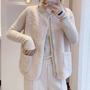 신세계라이브쇼핑 [옷자락] 여자 귀여운 뽀글이 양털 후리스 집업 포켓 조끼