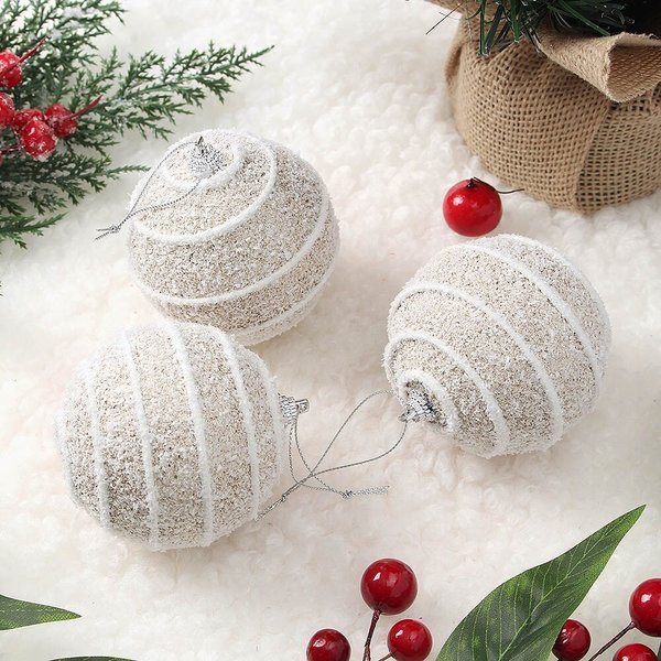 샴페인골드 글리터 장식볼 3p세트(8cm) (스노우가로줄)