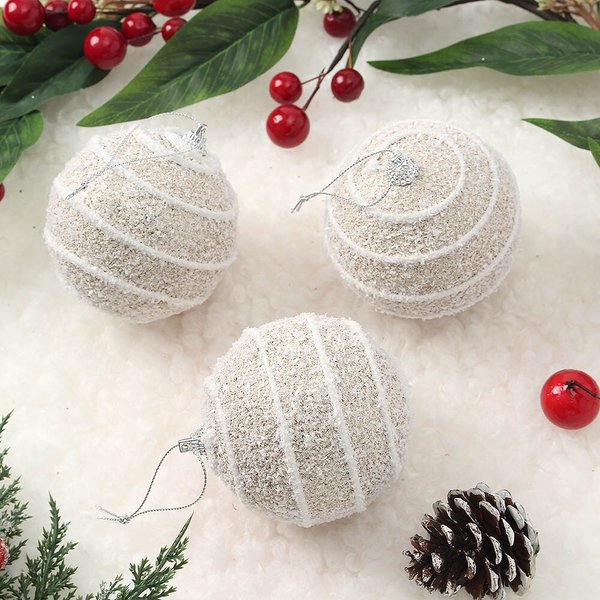 샴페인골드 글리터 장식볼 3p세트(8cm) (스노우가로줄)