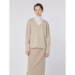 TOF OUT-CUT V-NECK CASHMERE KNIT L-BEIGE