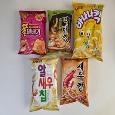 농심 꿀꽈배기+먹태깡+바나나킥+알새우칩+쌀새우깡 5종