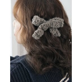 Fluffy ribbon hairpin (grey)