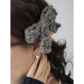 Fluffy ribbon hairpin (grey)