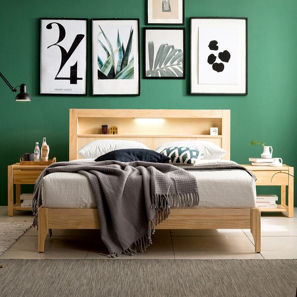 SB165 컬러원목 스칸디나비아 LED조명 원목침대 Q