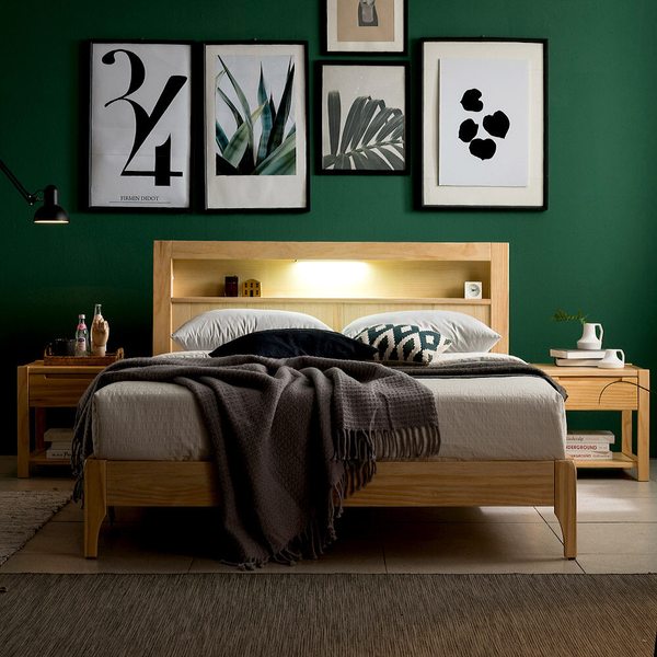 SB165 컬러원목 스칸디나비아 LED조명 원목침대 Q