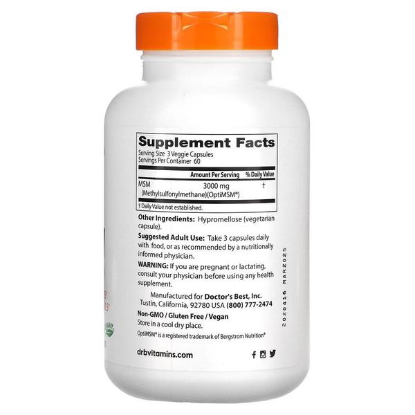 해외배송 Doctor`s Best 닥터스베스트 식이유황 OptiMSM 1000mg 180정