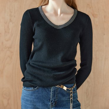 마쟈 울 블렌드 비즈포인트 U넥 골지 니트 ZB10QK034ON