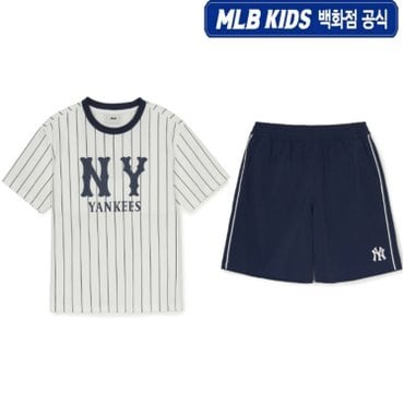 MLB키즈 [백화점 공식] (공식) 25SS 바시티 스트라이프 티셔츠 세트   7AS1V0853-50NYS
