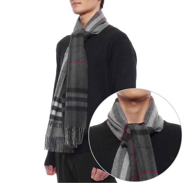 [부산점] 25FW 남성 컨트라스트 체크 캐시미어 머플러 (8059277 GREY CHARCOAL M 25F)