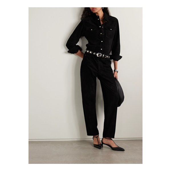 다리엘 스웨이드 테이퍼드 팬츠 블랙 46376663162889981