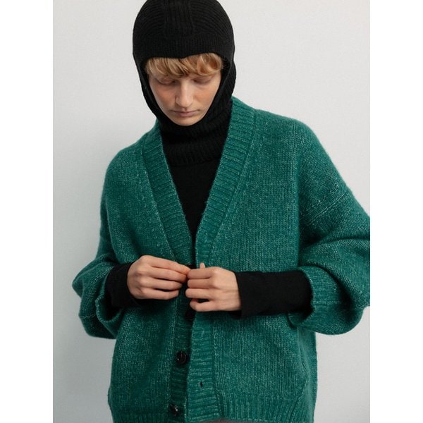 Bulky wool oversized cardigan_Bottle green