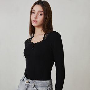 [BL] 스퀘어넥 레이스 트리밍 니트 탑 (ES2OKL04)