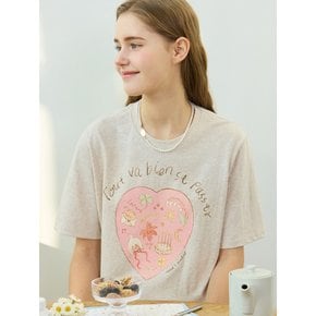 [논로컬 X 설찌] Coloring Heart Hand-Drawing T-Shirt - Oatmeal