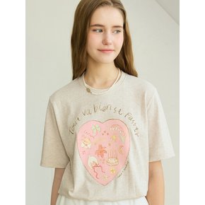 [논로컬 X 설찌] Coloring Heart Hand-Drawing T-Shirt - Oatmeal