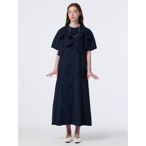 RIBBON POINT GORED FLARE SHIRT DRESS (NAVY)