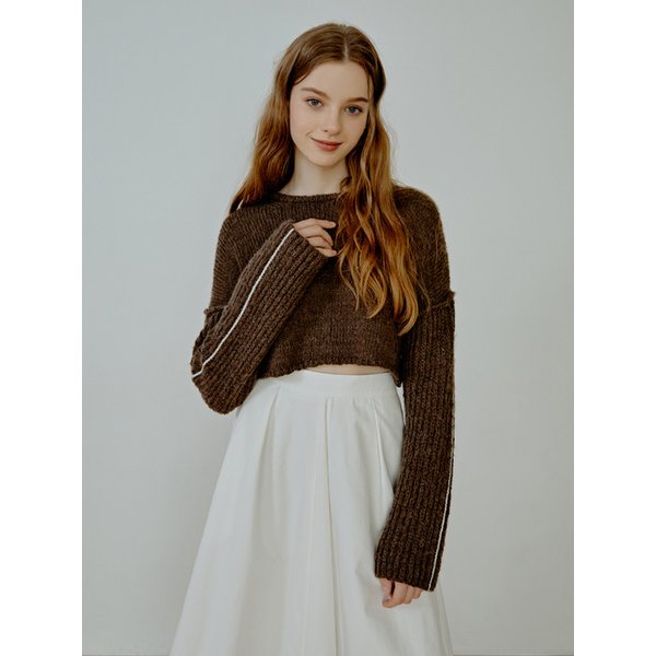 [리퍼브]Stitch line crop knit (brown)