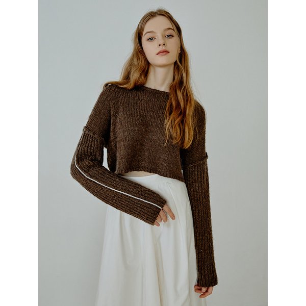 [리퍼브]Stitch line crop knit (brown)